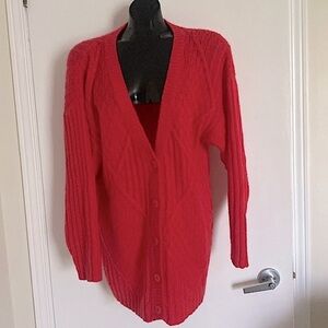 GRAFFITI, Vintage , bright Coral red knit cardigan size Small